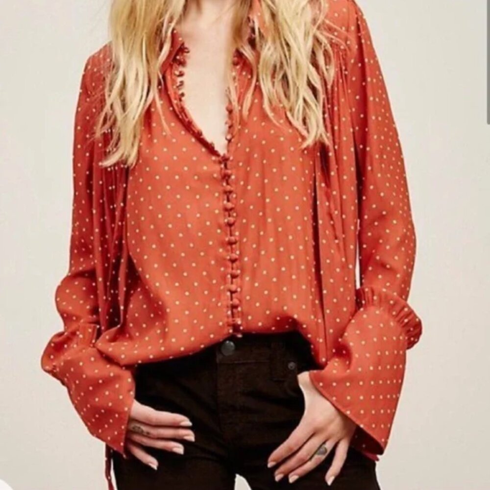 Free People Rust Polka Dot Blouse